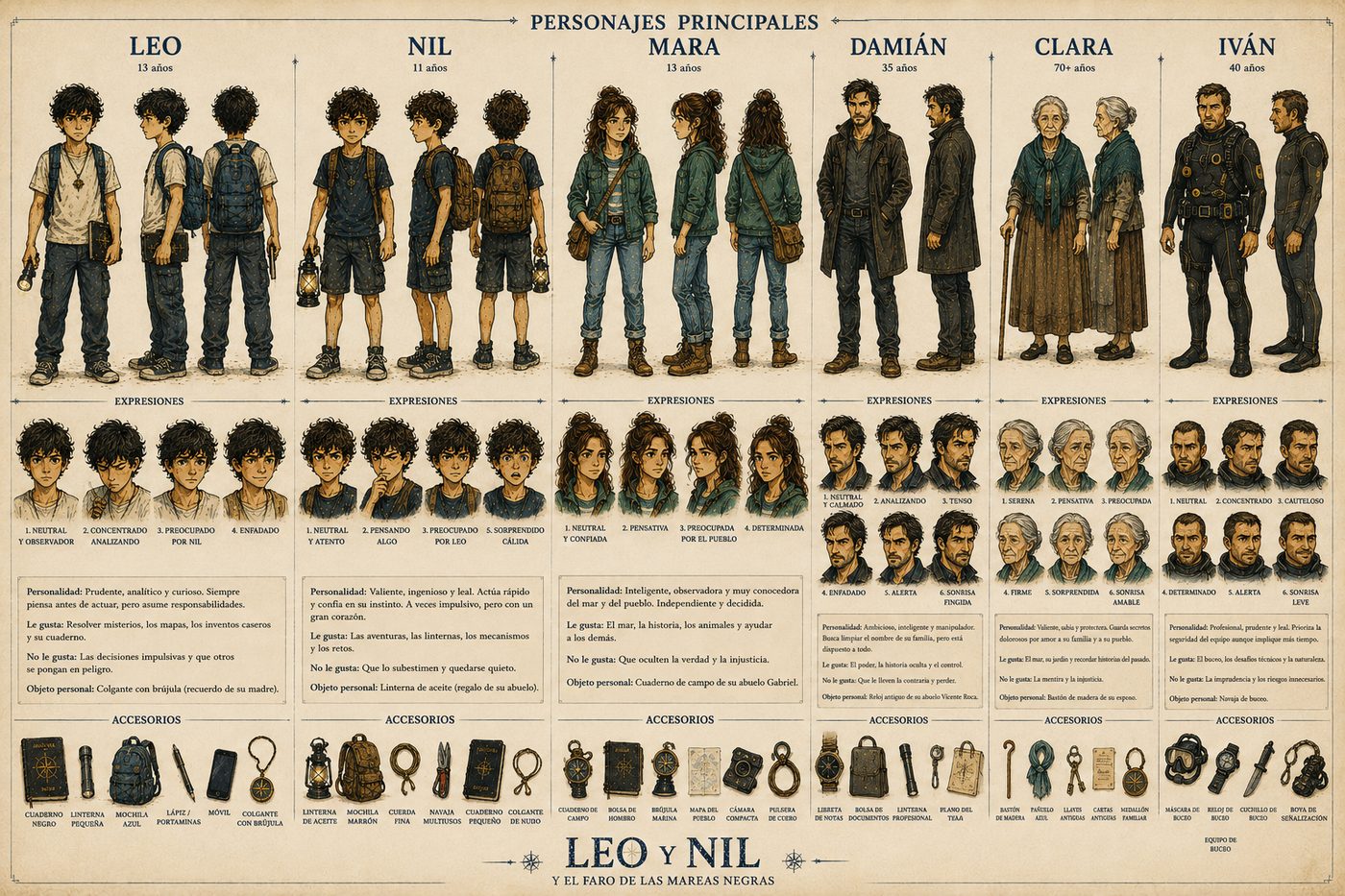 Personajes principales de El faro de las mareas negras